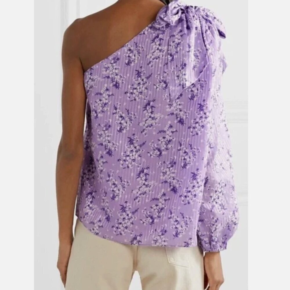 NWT Ulla Johnson Enid Lilac Purple Floral One Shoulder Bow Top Blouse, Size 0 - Picture 2 of 9